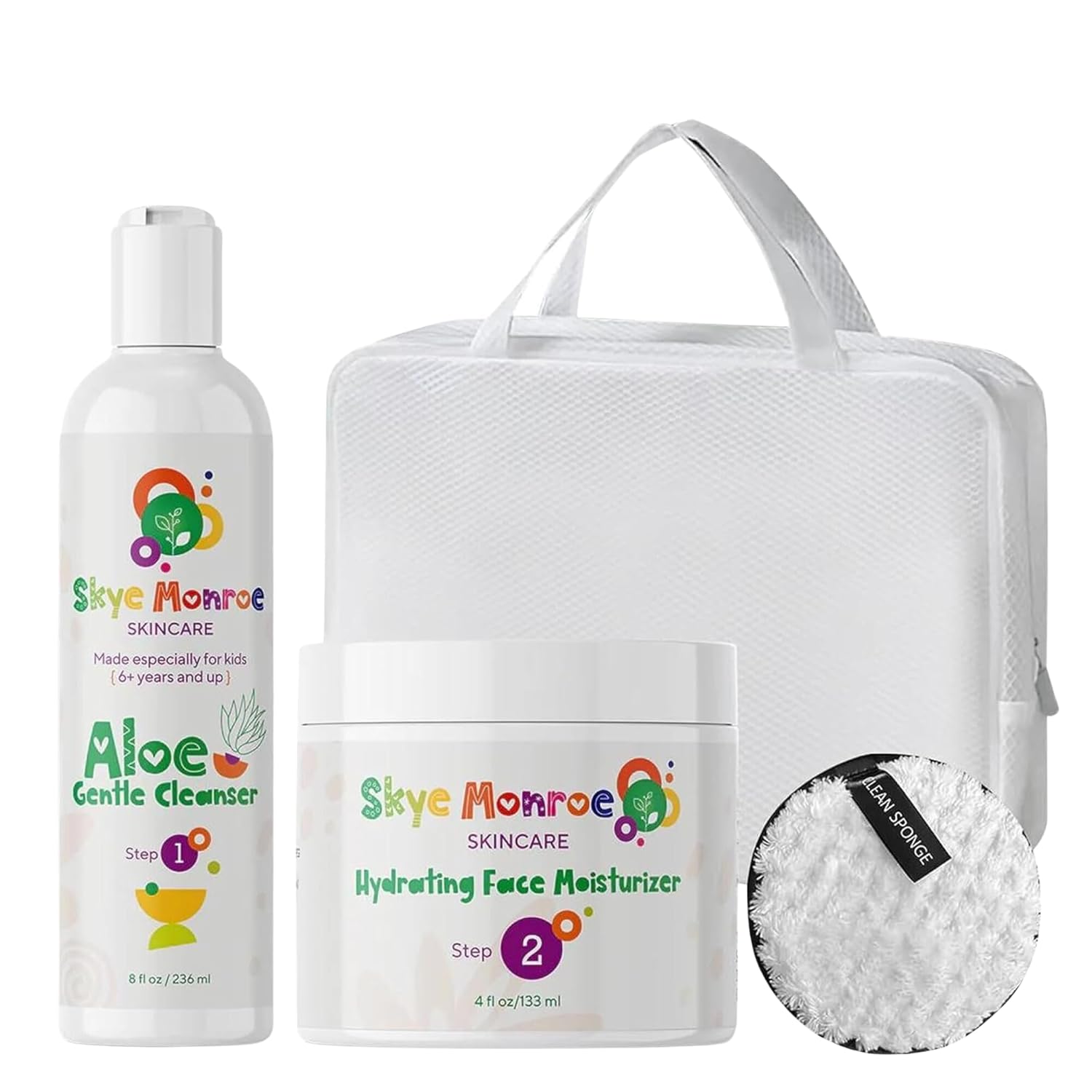 Paquete de cuidado de la piel  Limpiador suave de aloe  Hidratante facial hidratante  Esponja limpiadora  Juego de bolsas de viaje  Nutritivo
