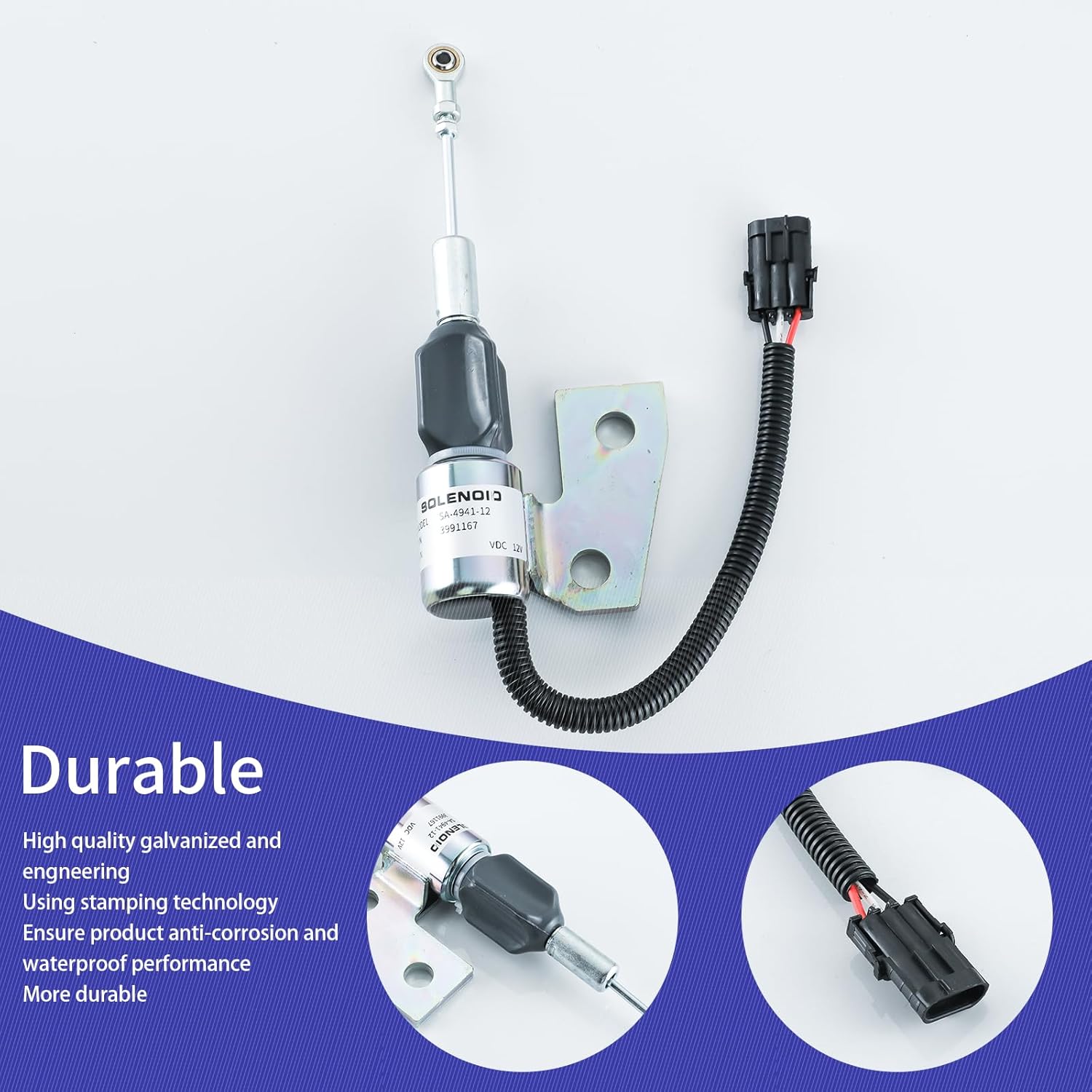 3991167 Solenoide de apagado de combustible 1703-3304 3964627 SA-4941-12 87420952 J991167 Reemplazo para Cummins Engine 4BT 5.9L Hyundai R220-5 Case