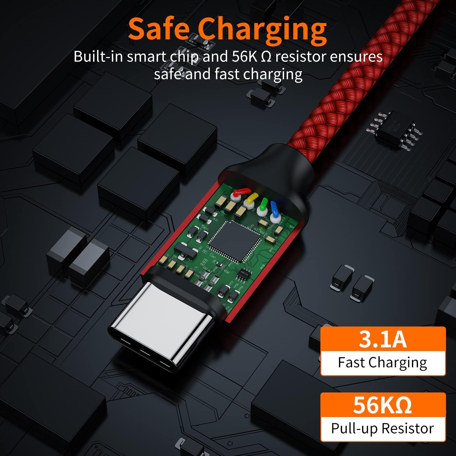 JXMOX Cable USB C, USB A a tipo C 3A de carga rápida (paquete de 2 unidades de 10 pies), cable de carga larga compatible con Samsung Galaxy S10 S9