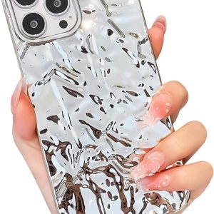 Funda compatible con iPhone 15 Pro Max, diseño de lujo, diseño de lámina, plisada, para mujer, de silicona brillante, con purpurina, funda Funda compatible con iPhone 15 Pro Max, diseño de lujo, diseño de lámina, plisada, para mujer, de silicona brillante, con purpurina, funda