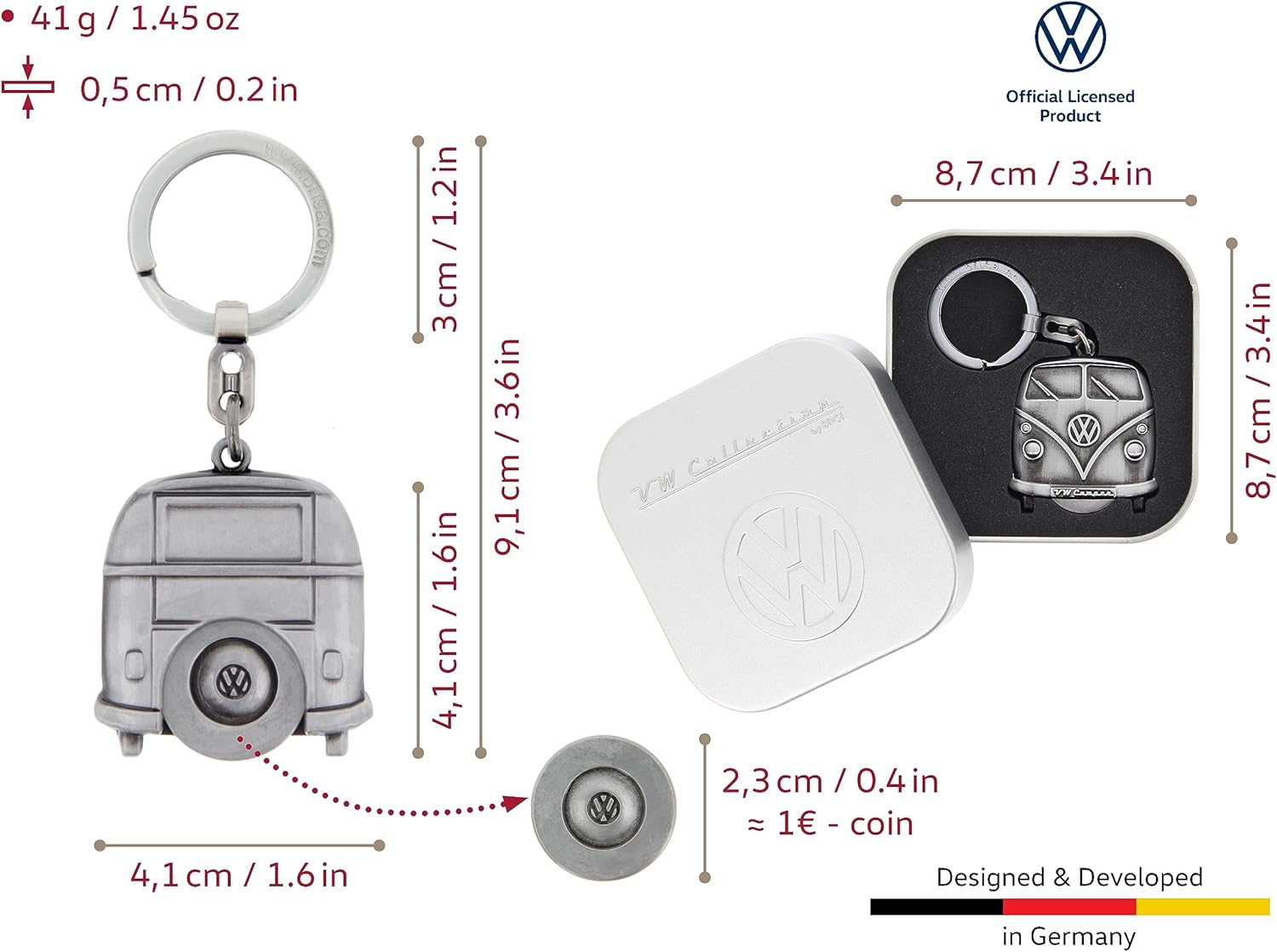 BRISA VW Collection – Llavero Volkswagen Bus T1Beetle con moneda en lata de regalo