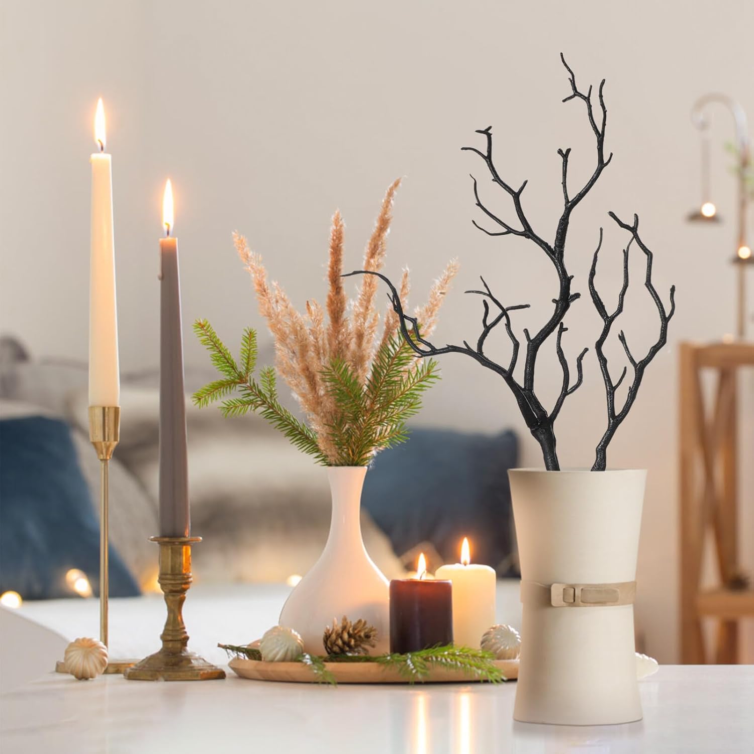 Garneck Ramas de árbol secas de cuernos artificiales, 4 ramas de árbol de plástico de 13.8 pulgadas, ramas de manzanita para decorar arte, ramas de