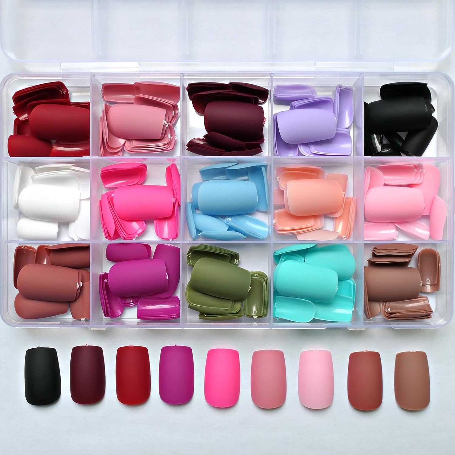 LoveOurHome 360 uñas cuadradas mate a presión, uñas postizas medianas, rectas cuadradas, uñas postizas de colores, uñas postizas acrílicas