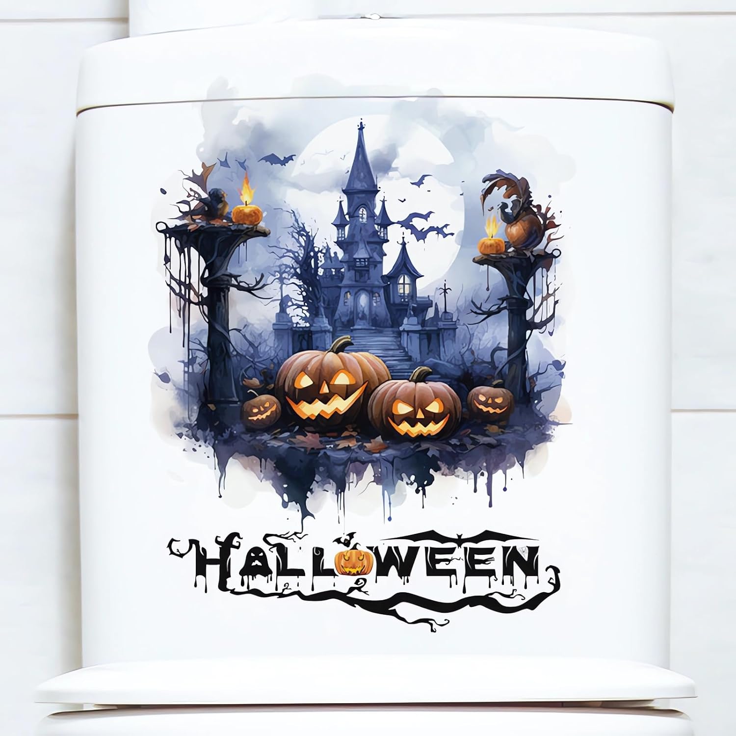 Calcomanías de pared de monstruo de calabaza de Halloween, castillo espeluznante, calcomanías de pared de fantasmas de terror de Halloween, vinilo