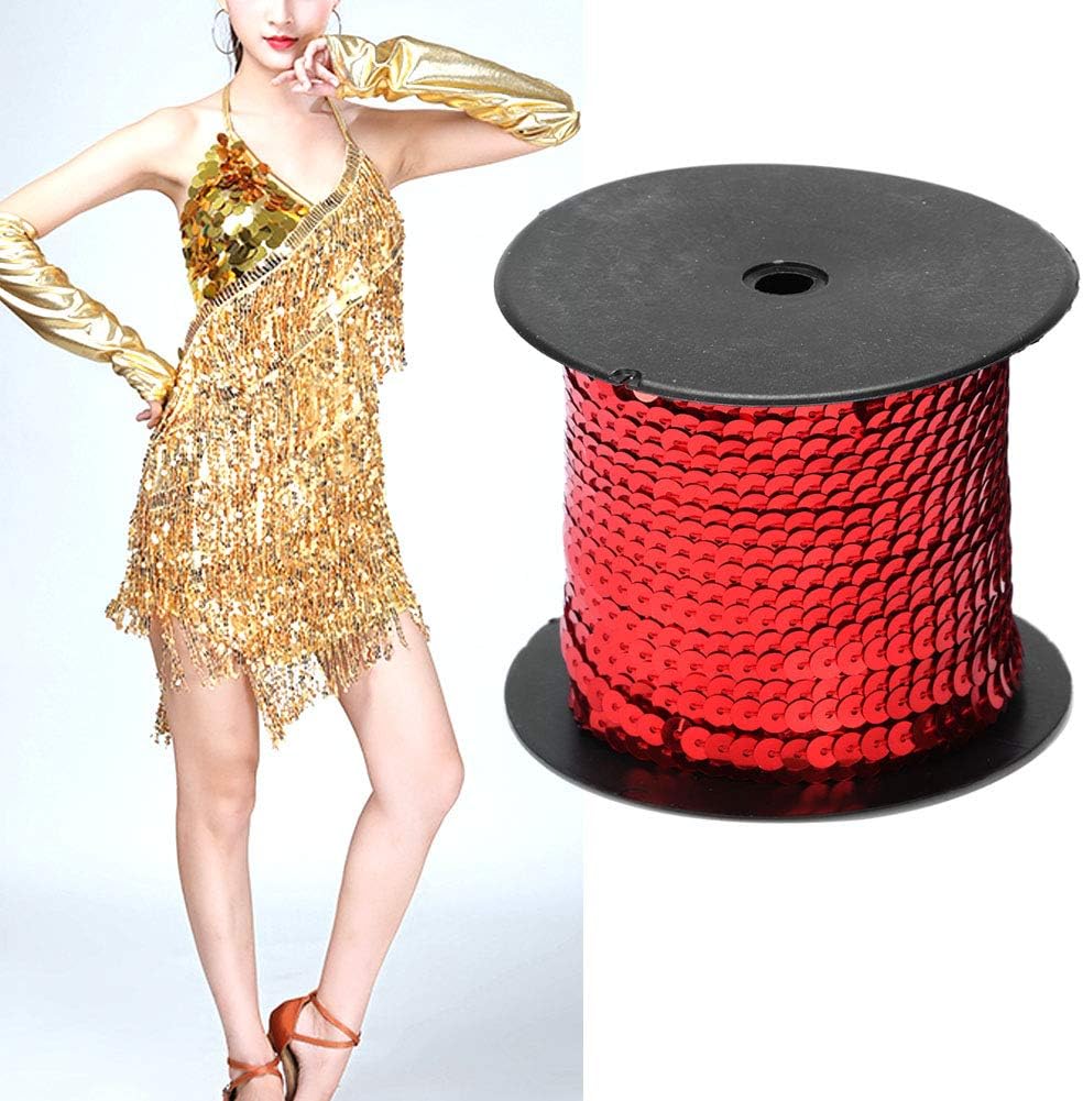 Rollo de lentejuelas, 100 yardasrollo de lentejuelas de 0.236 in, accesorio decorativo para ropa, zapatos, manualidades, adornos (rojo)
