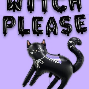 HOUSE OF PARTY Kit de fiesta de globos de Halloween de gato negro extragrande de 29.5 x 32 pulgadas, 2 juegos de globos de letras “Witch Please” + HOUSE OF PARTY Kit de fiesta de globos de Halloween de gato negro extragrande de 29.5 x 32 pulgadas, 2 juegos de globos de letras “Witch Please” +