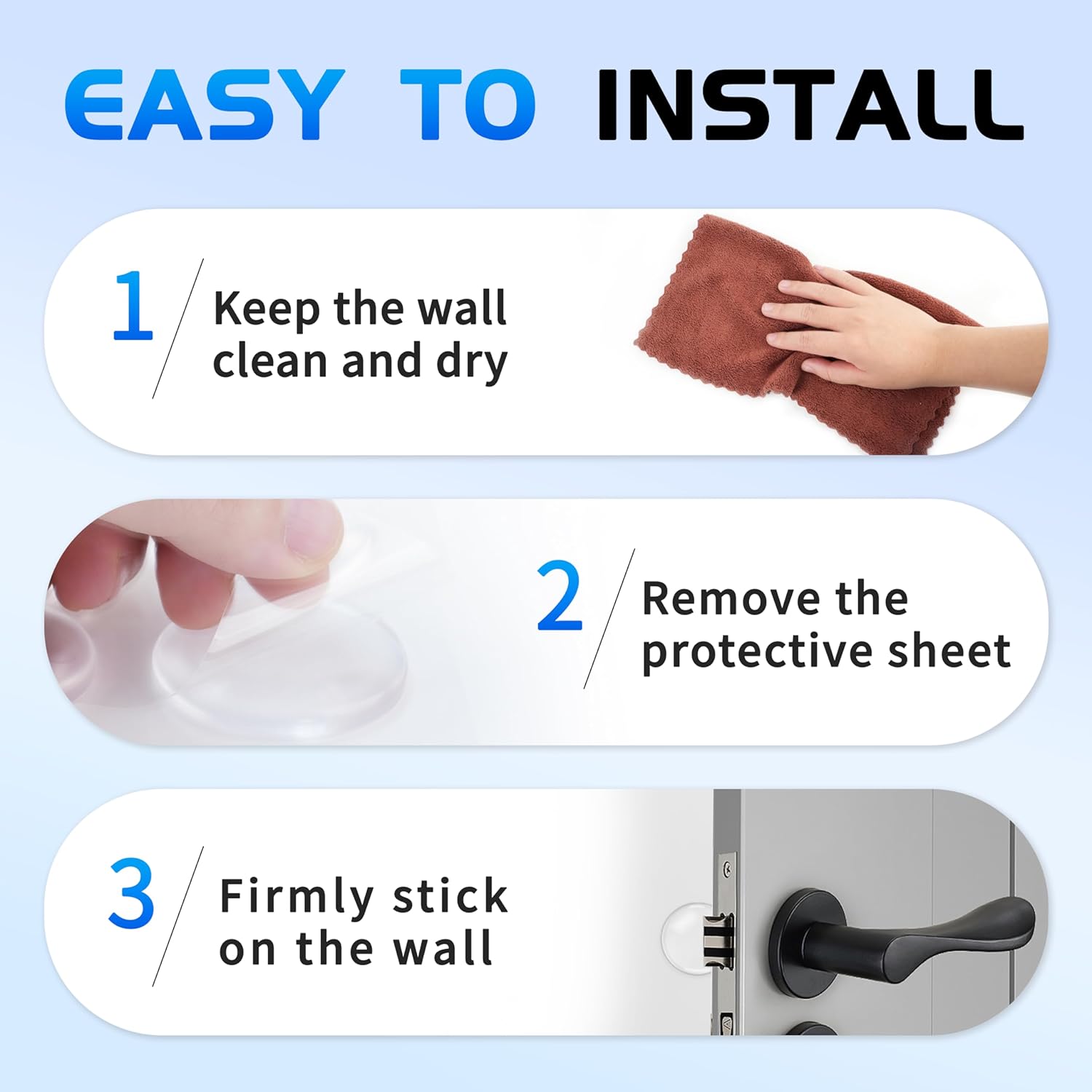 12 topes de puerta protectores de pared, protector de pared reutilizable para pomo de puerta, topes de puerta para pared con adhesivo