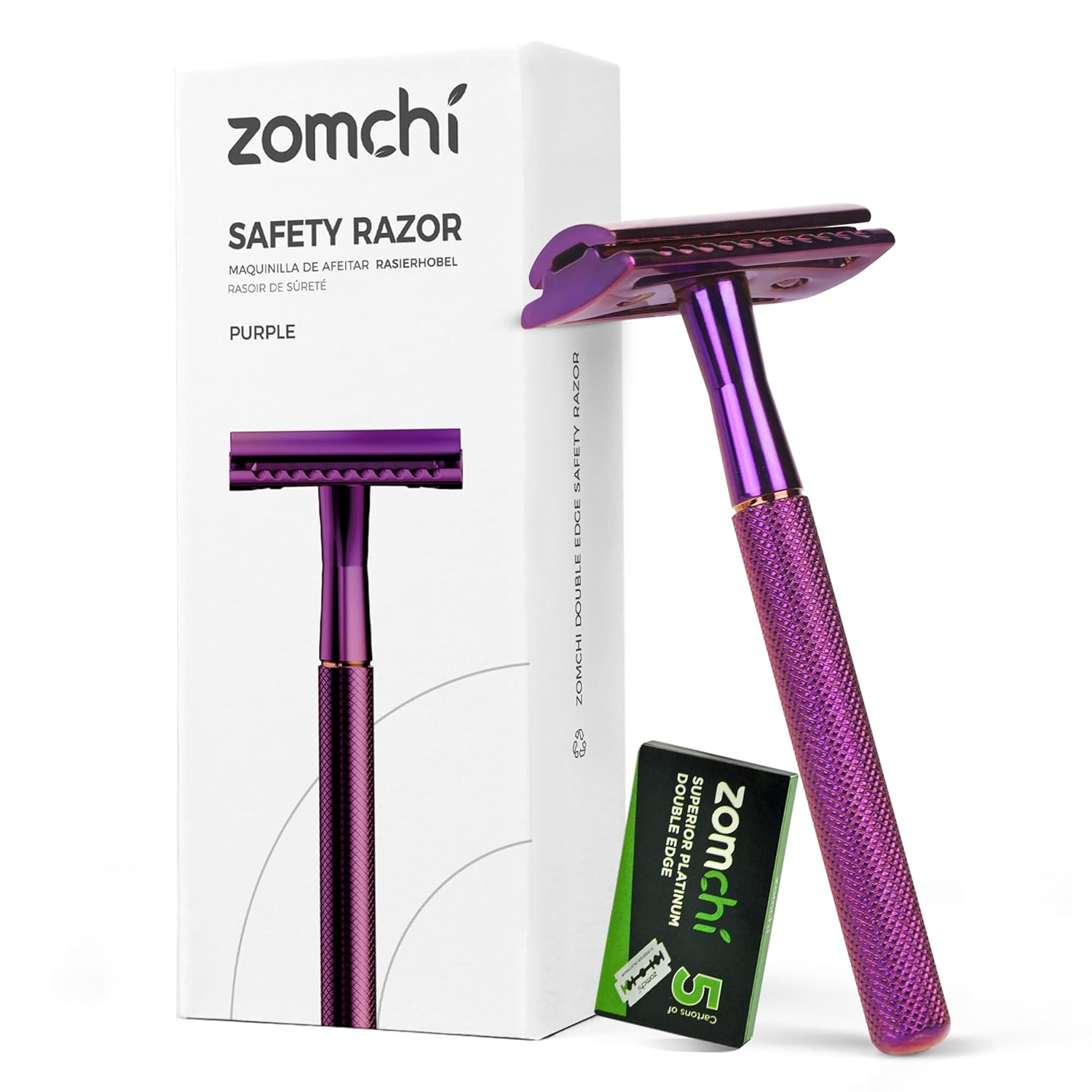ZOMCHI Maquinilla de afeitar de seguridad de doble filo con 5 cuchillas de afeitar de seguridad, afeitadora de seguridad para mujeres y hombres,