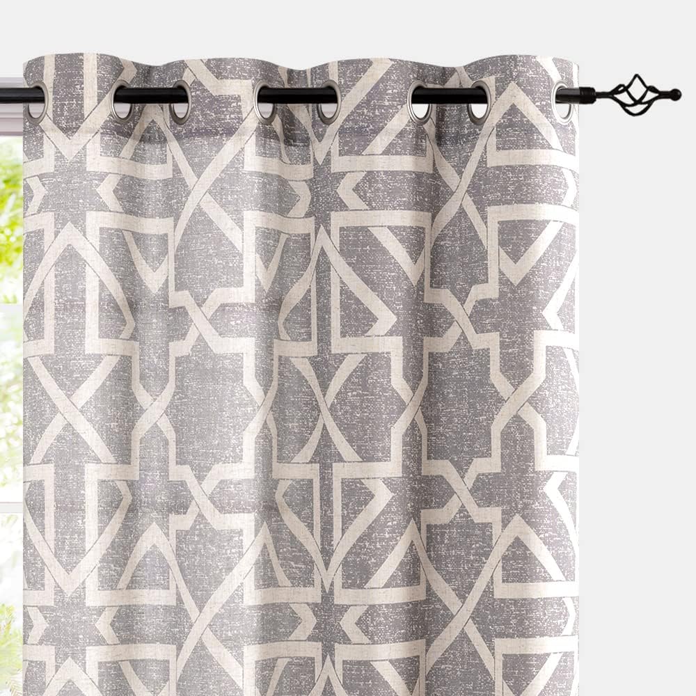jinchan Cortinas de lino texturizadas, cortinas de lino gris sobre beige, 84 pulgadas de largo, 2 paneles para sala de estar, tratamiento de
