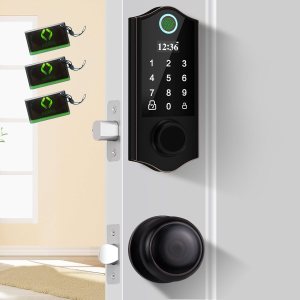Harfo Cerradura de puerta de huellas dactilares, cerradura de puerta de entrada sin llave con asa, juego de cerradura inteligente para puerta Harfo Cerradura de puerta de huellas dactilares, cerradura de puerta de entrada sin llave con asa, juego de cerradura inteligente para puerta