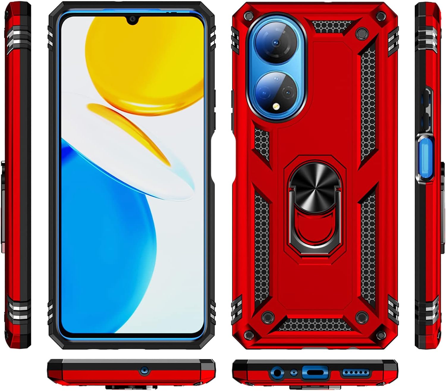 Funda para Honor X7 con dos protectores de pantalla, Honor X7, grado militar, a prueba de golpes, funda híbrida antiarañazos para Honor X7 (rojo)