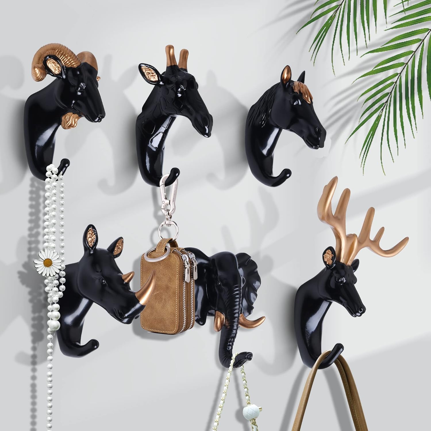 Goetland Paquete de 6 ganchos creativos de pared para colgar abrigos, bolsos, toallas, sombreros, llaves, animales, para entrada, baño, elefante,