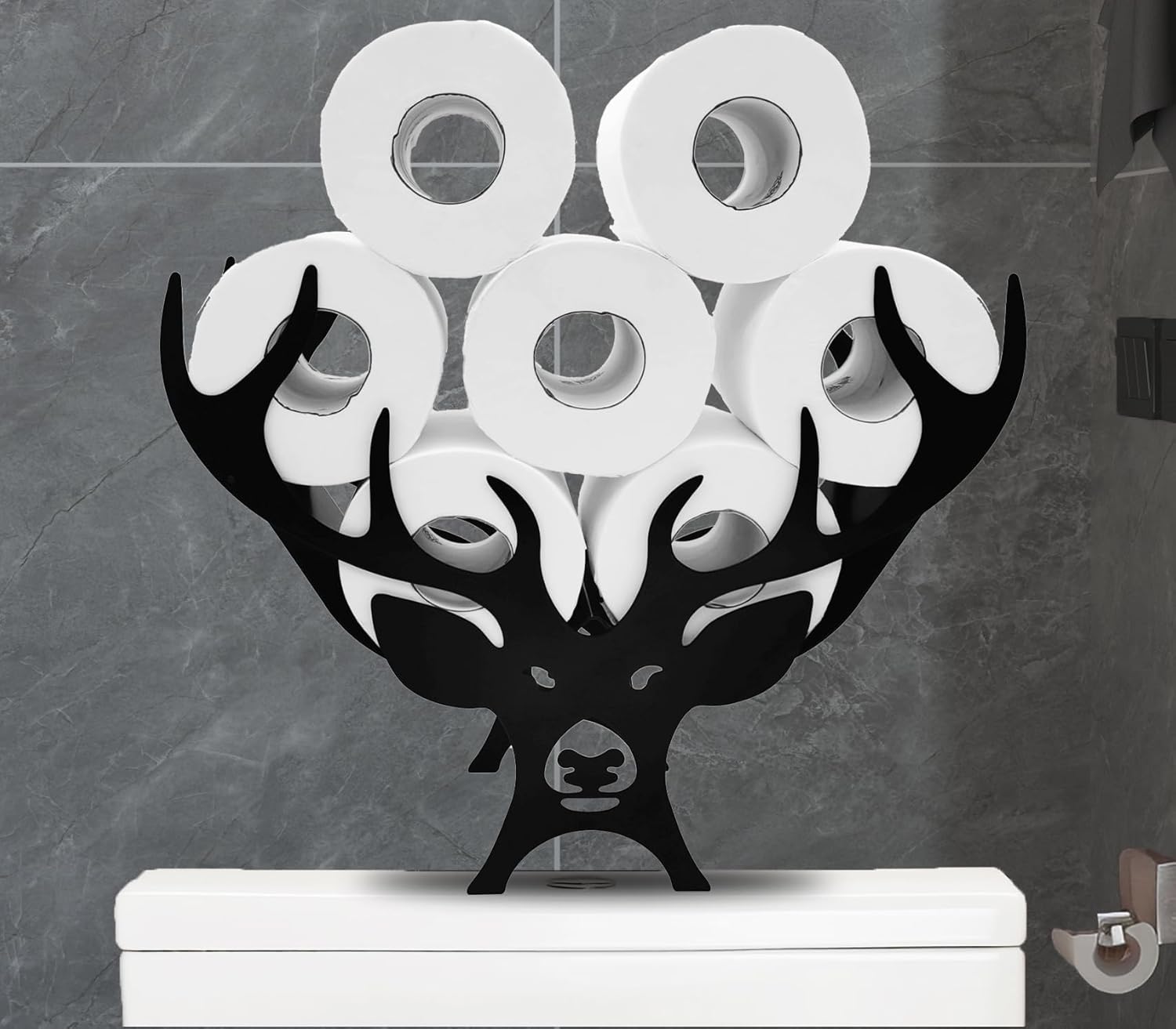 Teaeeno Soporte de papel higiénico de astas negras, divertido soporte de papel higiénico de almacenamiento de animales para baño, almacenamiento de
