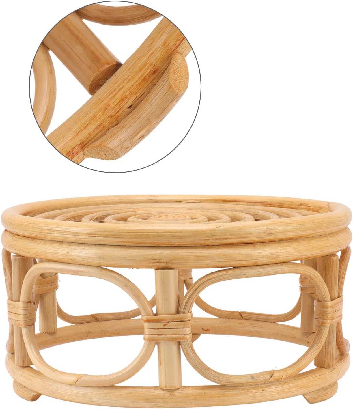 Pequeño soporte redondo bohemio para plantas de ratán para interiores, soporte rústico para plantas de granja, para el hogar, cocina, mesa,