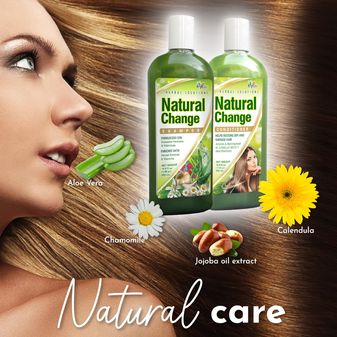 Herbal Solutions Natural Change Green Shampoo – Champú con infusión de extractos de hierbas y vitaminas para nutrición profunda, enriquecido con
