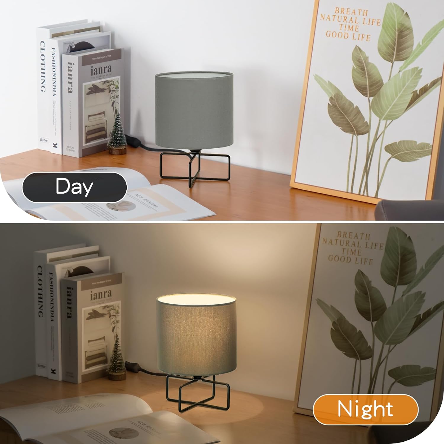 Lámpara de mesa pequeña, lámpara de noche con base de metal, lámpara de escritorio para dormitorio, sala de estar, oficina en casa, bombilla LED de