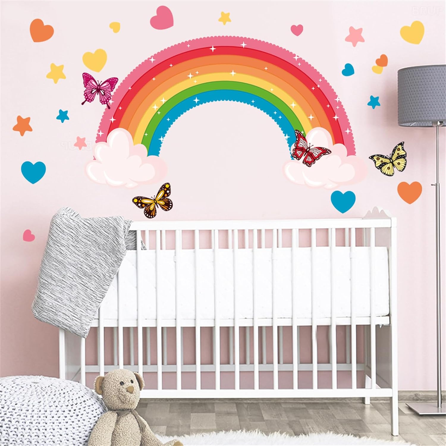 Calcomanías de pared grandes con diseño de arcoíris, diseño de mariposa, nube, amor, corazón, despegar y pegar, removibles, decoración de pared para