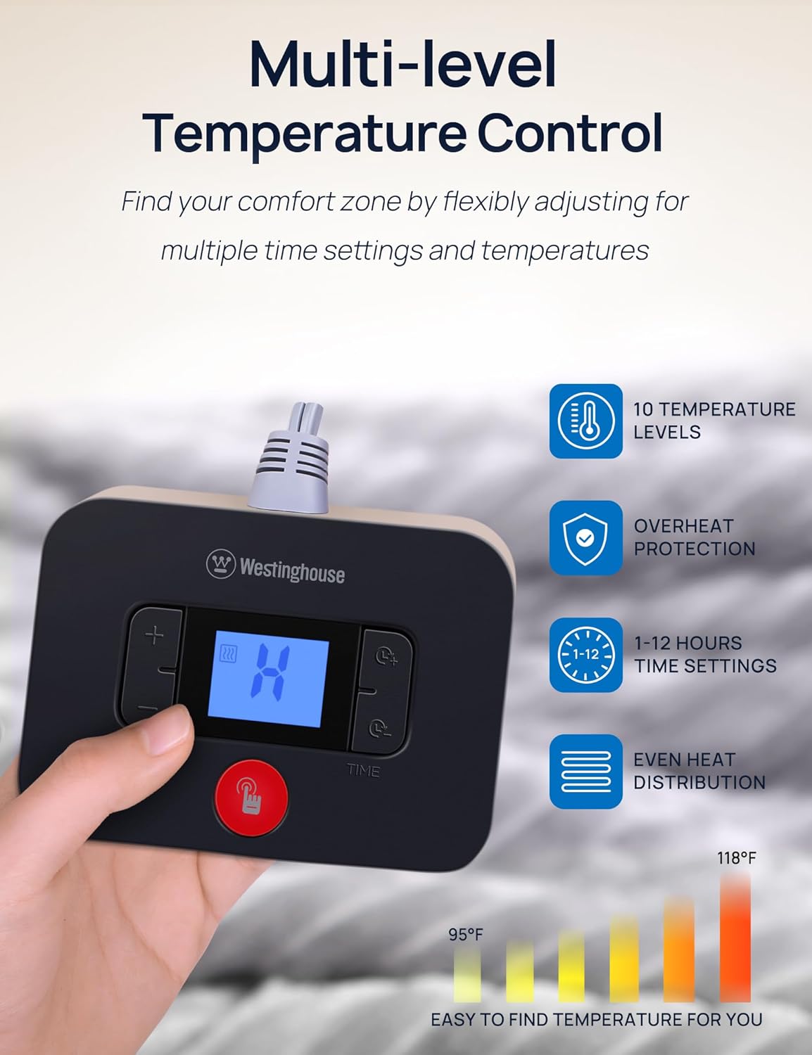 Westinghouse Manta térmica de tamaño matrimonial, manta eléctrica de franela suave a Sherpa con 10 ajustes de calefacción y apagado automático de 1