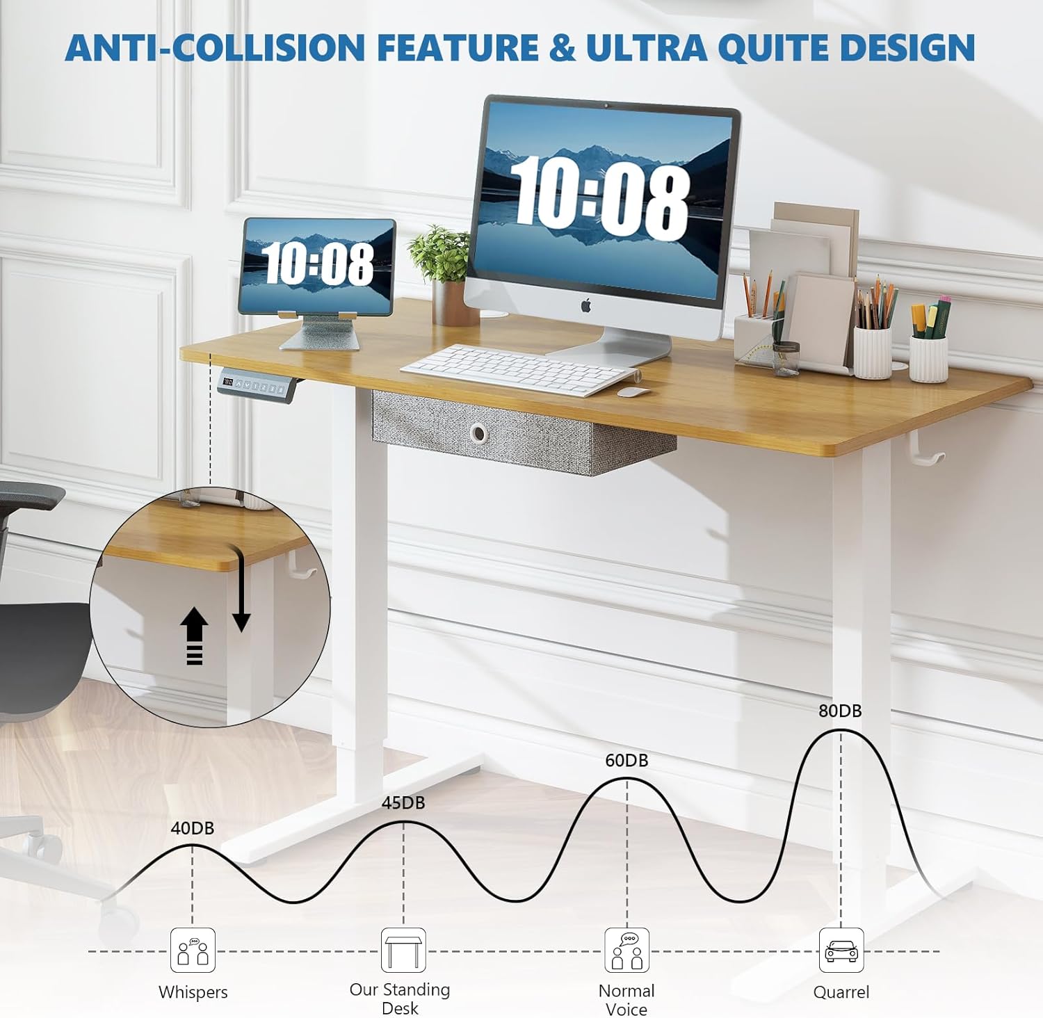 DUMOS Cajones eléctricos de 48 pulgadas, altura ajustable, soporte ergonómico para oficina en casa, estación de trabajo, computadora natural, para