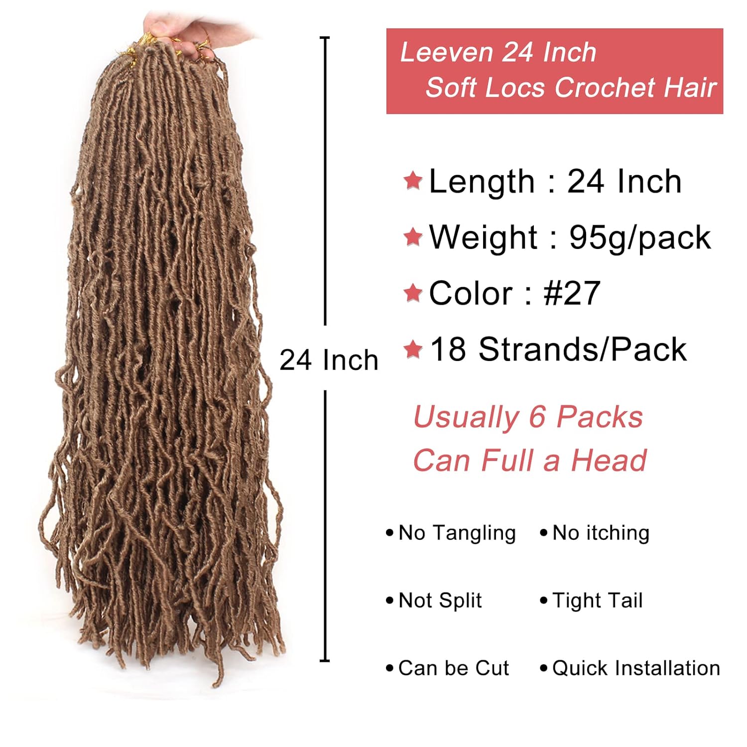 Leeven Trenzas de ganchillo sintéticas de 24 pulgadas, 3 paquetes de trenzas rubias envejecidas mariposa suaves largas desordenadas Boho Goddess