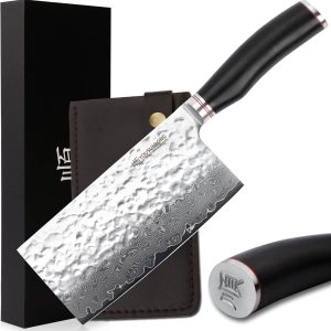 YOUSUNLONG Carne Cleaver – Cuchillo chino para verduras de 7 pulgadas, acero de damasco martillado japonés, mango de madera de plomo natural YOUSUNLONG Carne Cleaver – Cuchillo chino para verduras de 7 pulgadas, acero de damasco martillado japonés, mango de madera de plomo natural