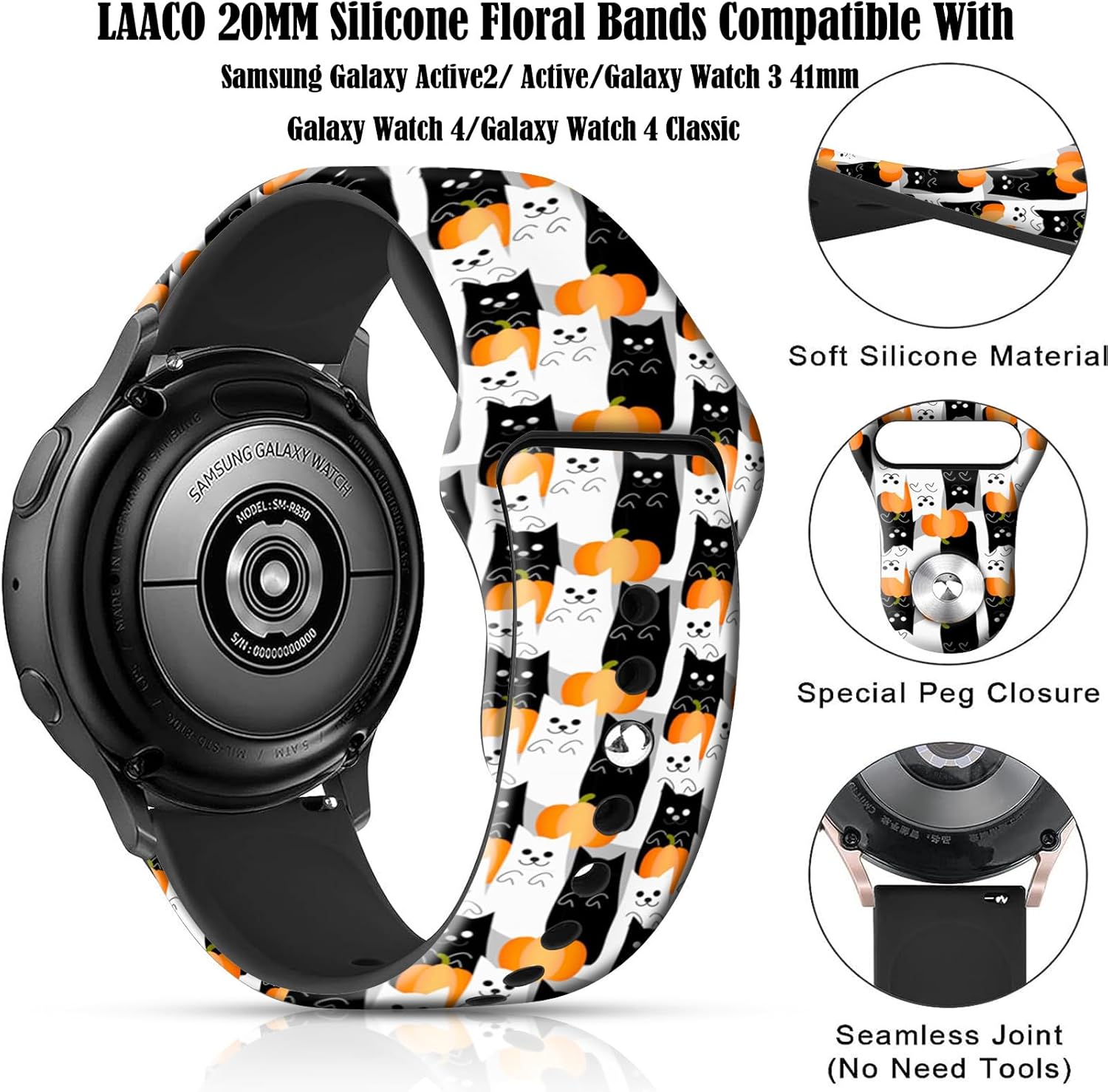 Correa deportiva de repuesto de silicona floral de Navidad de 0.78 pulgadas compatible con Samsung Galaxy Watch 3 de 1.614 pulgadasSamsung Active 2