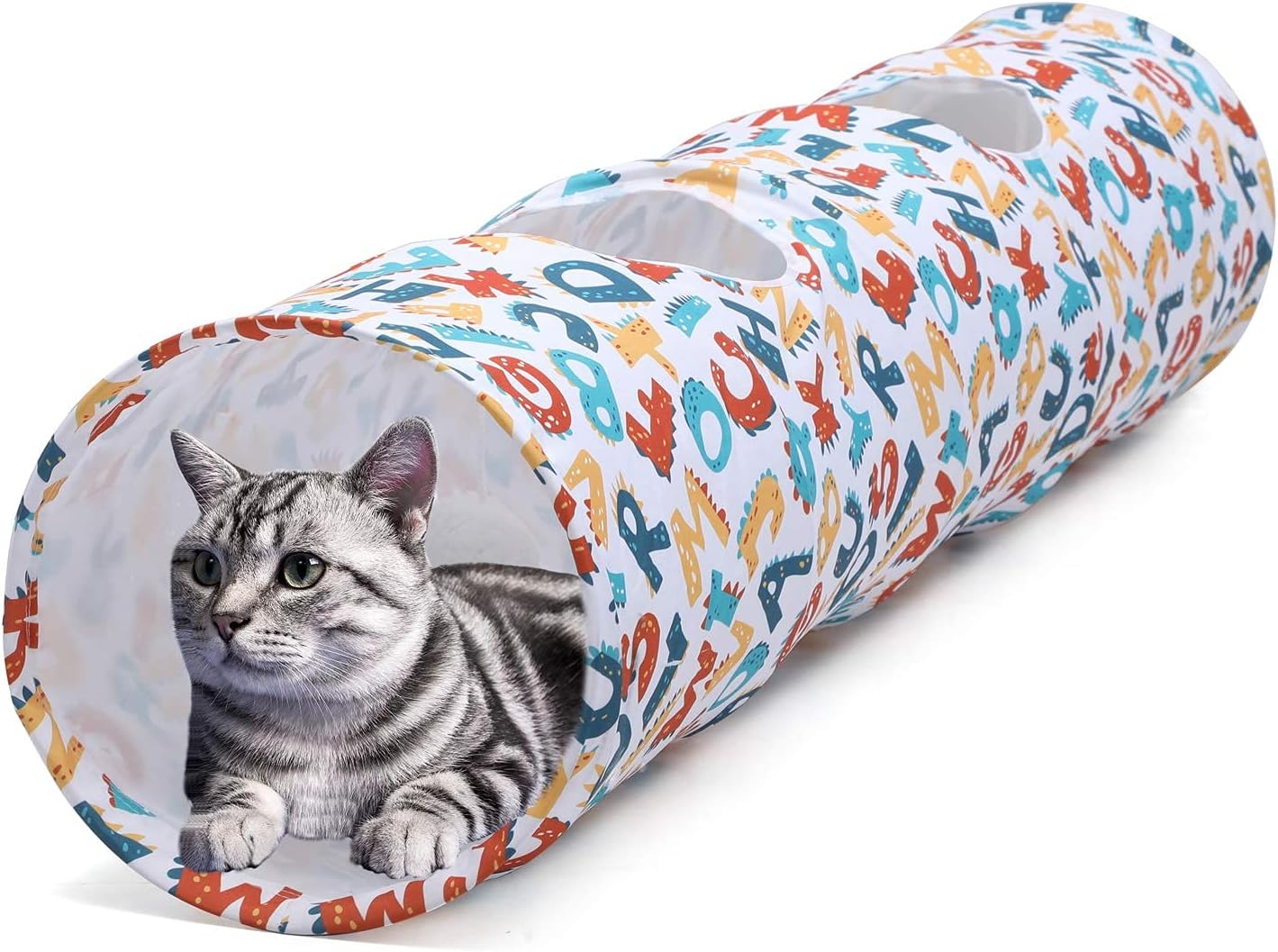 LUCKITTY Juguete de tubo de túnel de gato con bola de felpa, material de felpa Oxford portátil, impermeable, duradero, lavable, interesante patrón