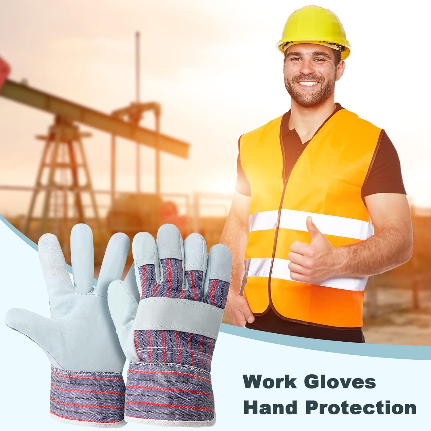 Jiuguva 24 pares de guantes de trabajo de algodón, guantes de cuero de seguridad, guantes de jardinería con palmas reforzadas de alta resistencia