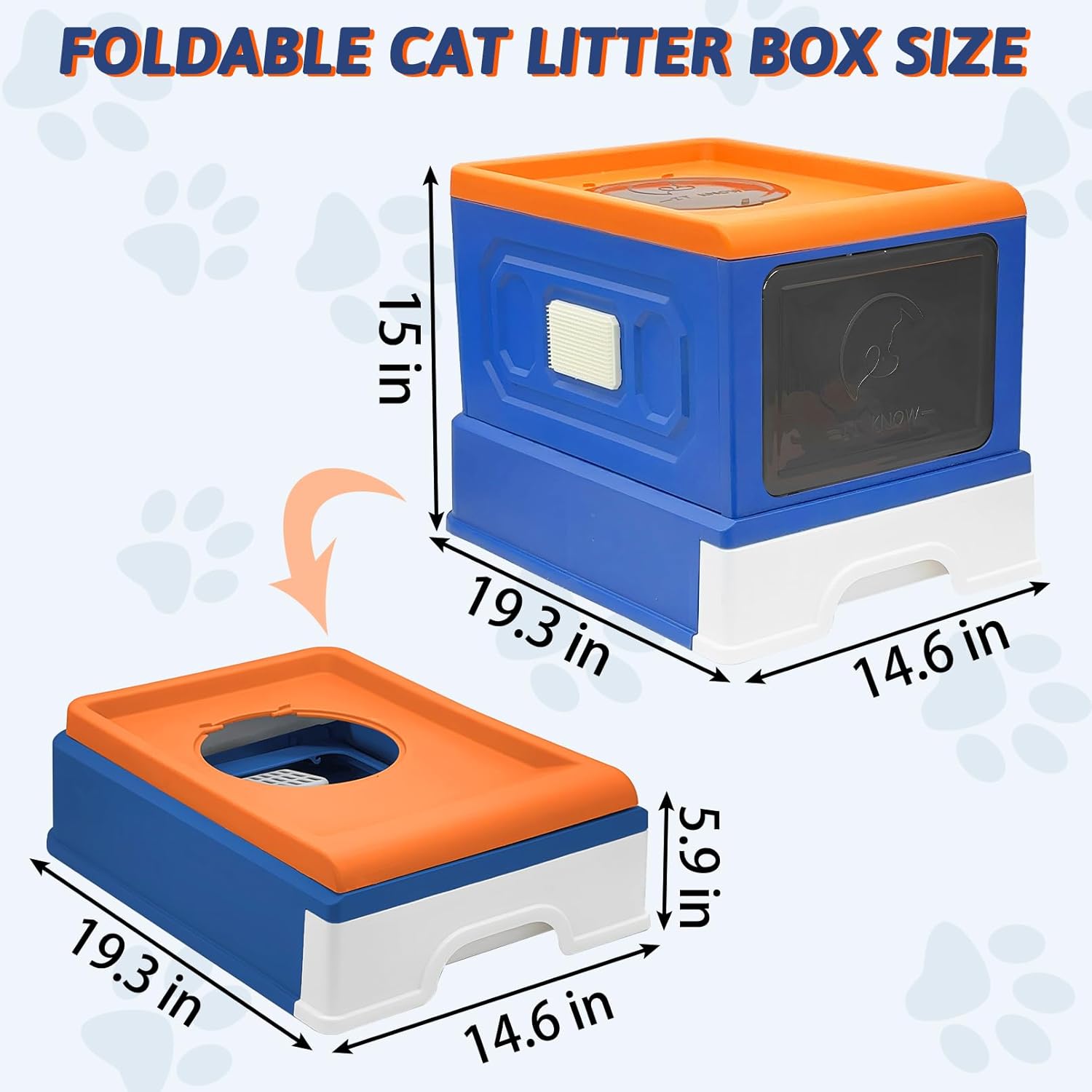 Fhiny Caja de arena plegable para gatos con tapa, inodoro cerrado para gatos de interior, bandeja de arena antisalpicaduras para gatos con auto aseo