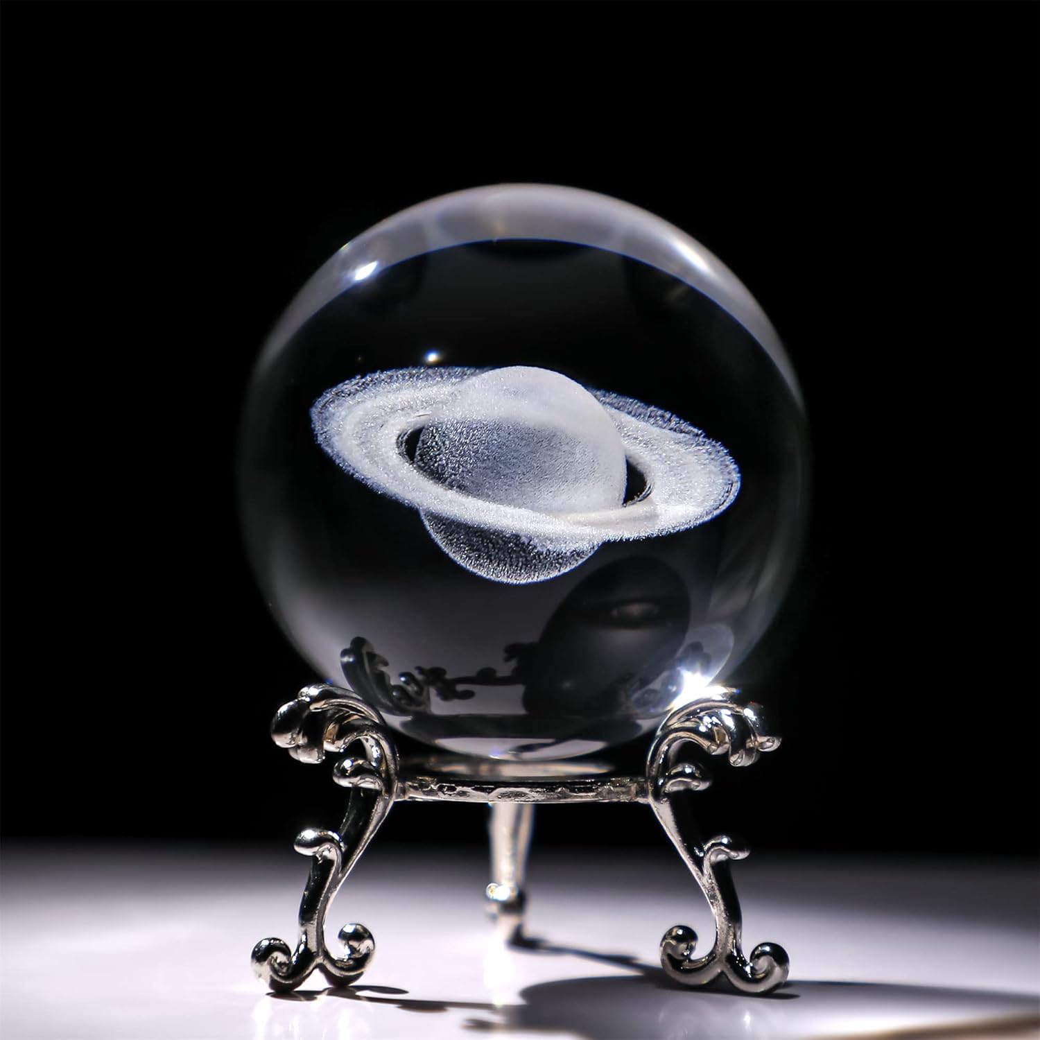 HDCRYSTALGIFTS Bola de cristal Saturno grabada con láser 3D, modelo de universo en miniatura, bola de vidrio planetario, decoración global del