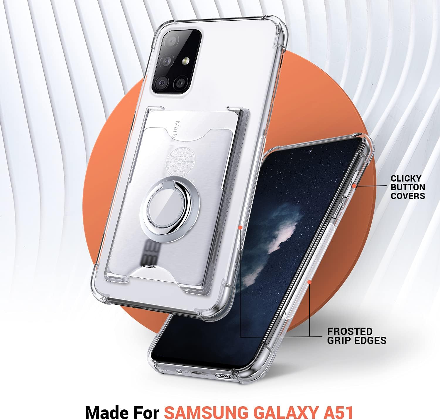 Shields Up Funda para Galaxy A51 4G, Samsung A51 4G, funda minimalista con tarjetero y soporte de anillo, protección contra caídas Funda protectora
