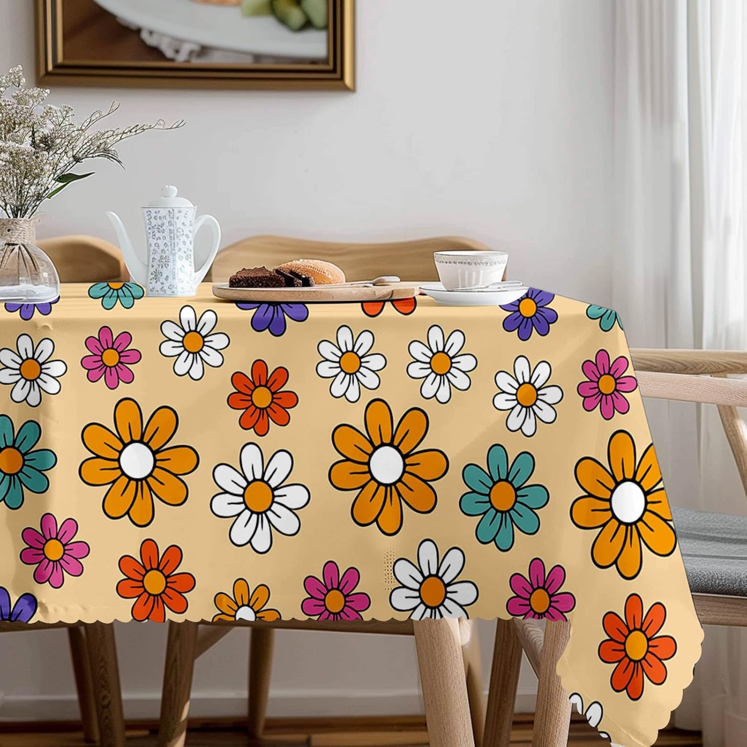 Mantel rectangular sin arrugas, mantel floral de 55 x 70 pulgadas para mesa de cocina y comedor