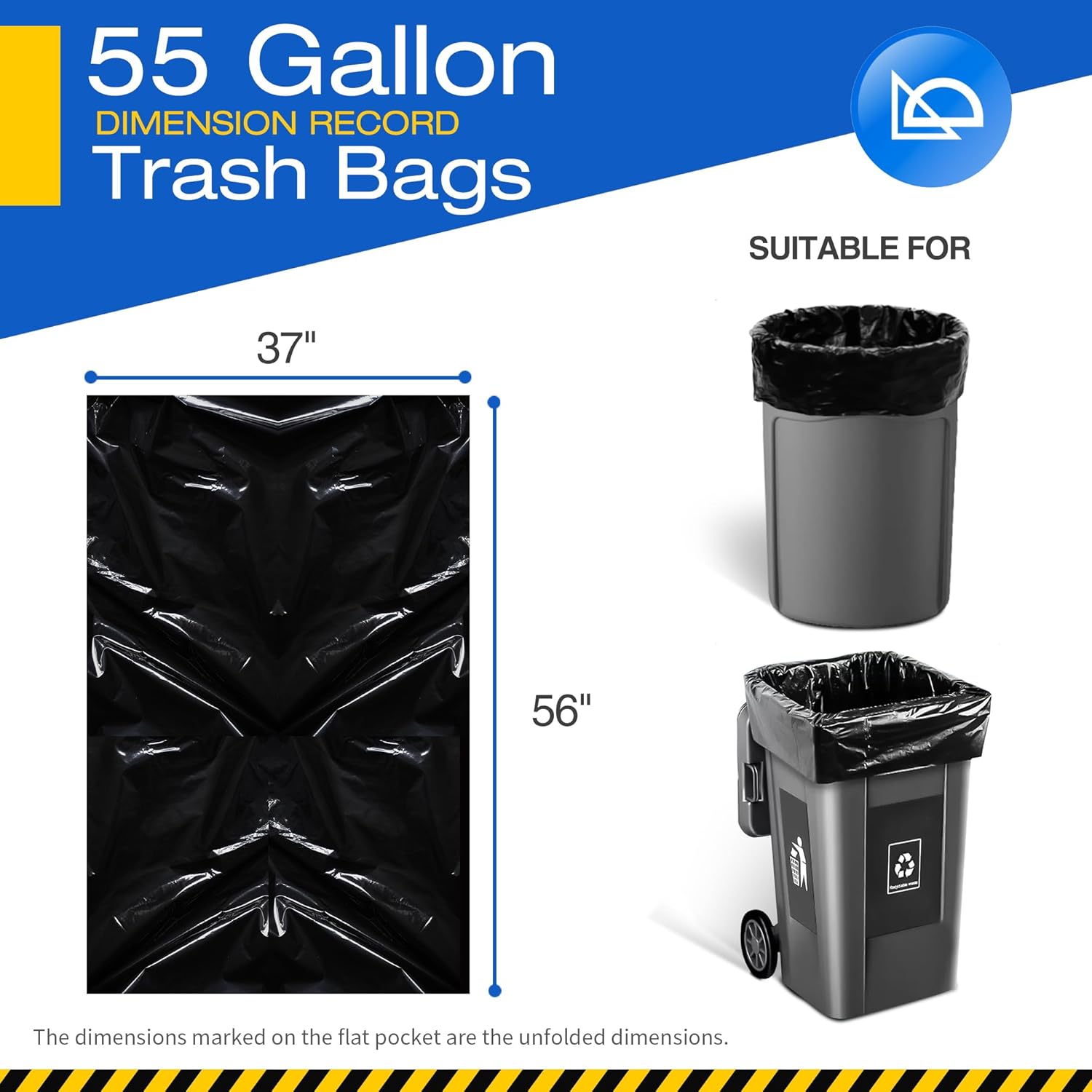 Charmount Bolsas de basura para contratistas de 55 galones, resistentes de 3 mil, 30 unidades con lazos de 37 x 56 pulgadas, bolsas de basura