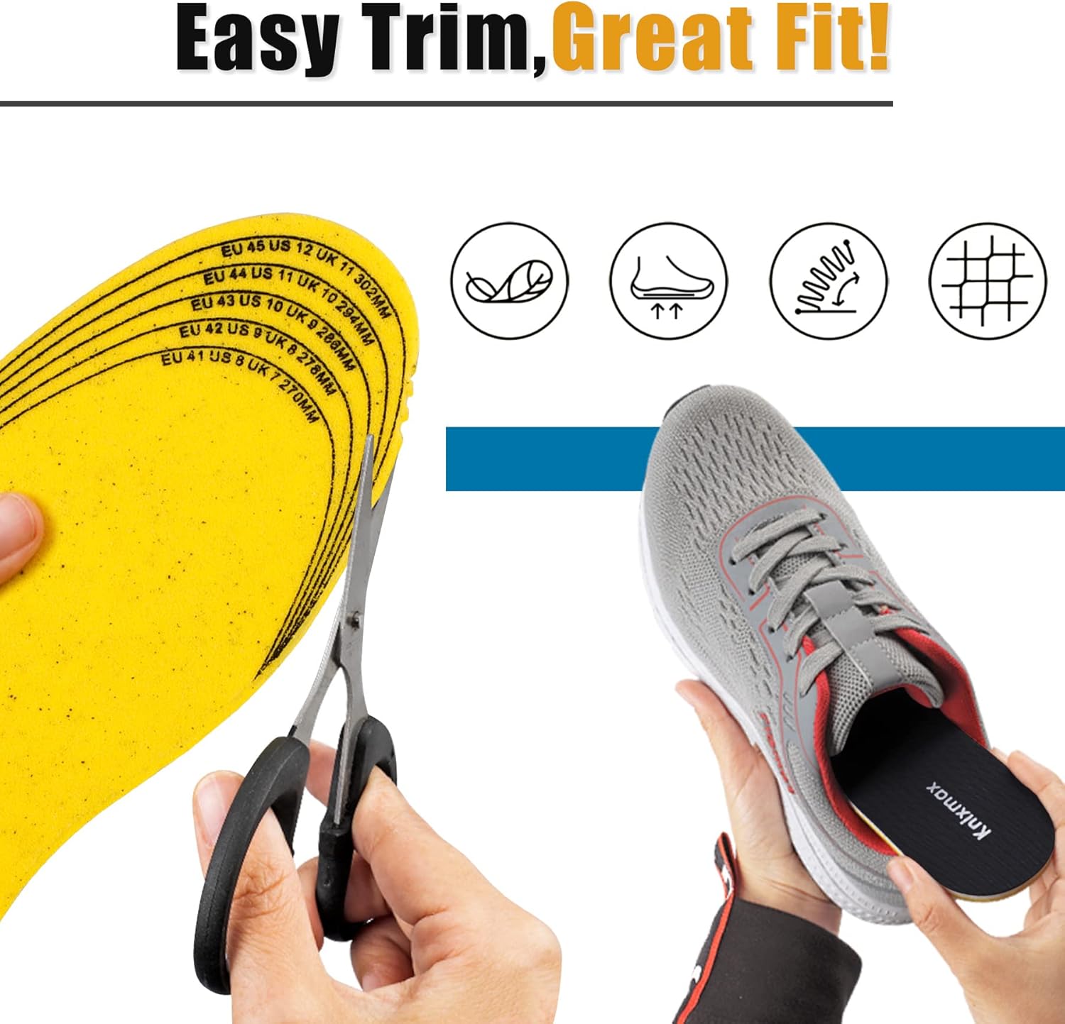 Knixmax 3 pares de plantillas de espuma viscoelástica para mujer, insertos de zapatos finos súper suaves para tenis, pantuflas, botas, forro de