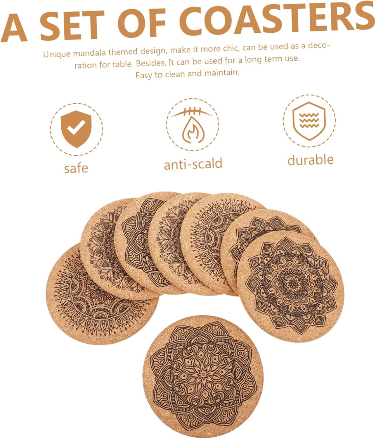 Coaster Cup Holder Set Mandala Art Coasters Coffee Cup Holder Natural Cork Coasters Drink Coasters Round Drinking Cup Cork Round Placemat Hotel Cup