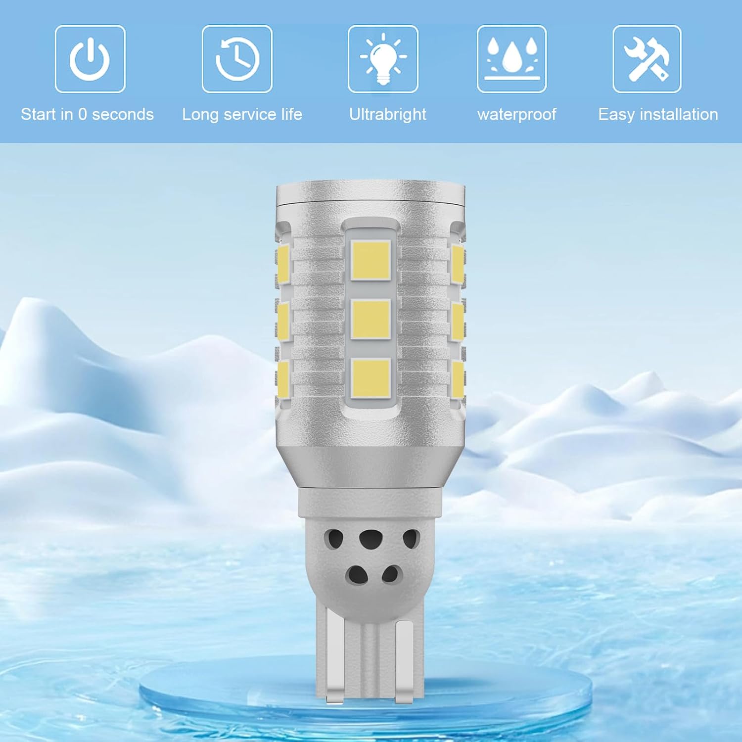 Paquete de 2 bombillas LED de respaldo para automóvil, luces de freno T15-3030-17SMD, luces de giro superbrillantes de 12 V, 2600 lm, kit de