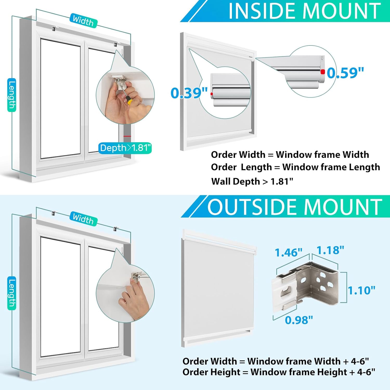 Allesin Persianas enrollables motorizadas con control remoto para ventanas, persiana enrollable inteligente, eléctrica a pilas (blanco, 34 pulgadas