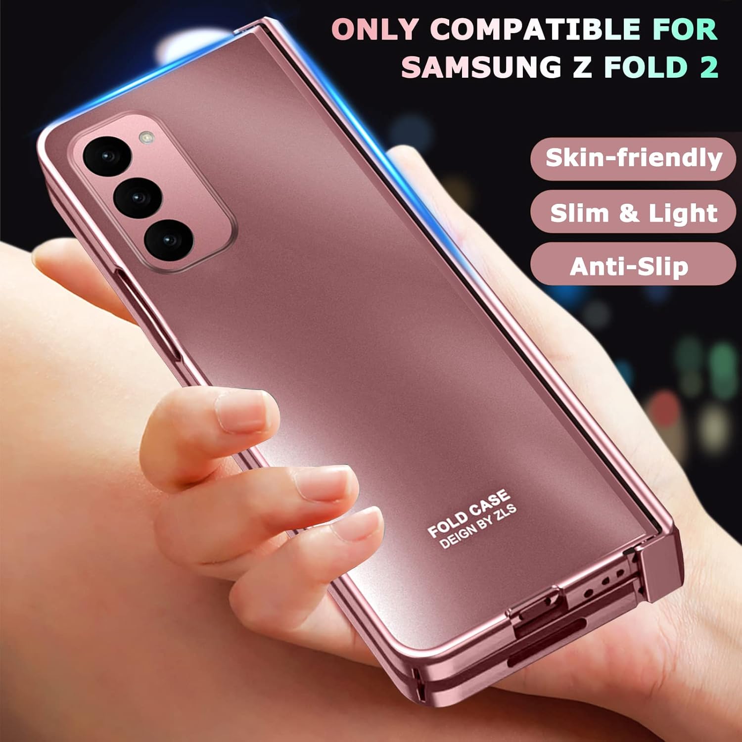 NINKI Funda compatible con Samsung Galaxy Z Fold 2 de oro rosa con protección de bisagra, funda protectora de lujo a prueba de golpes para Samsung Z