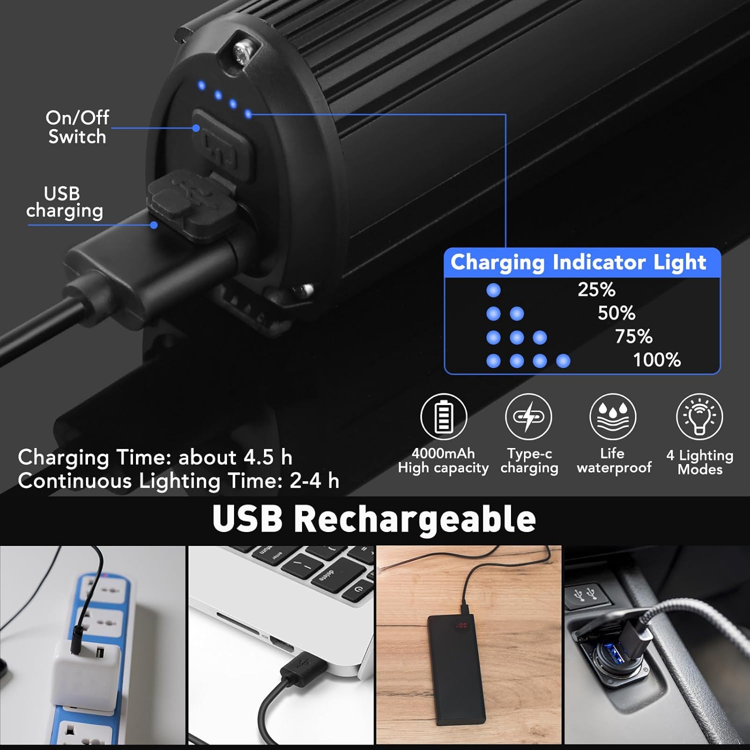 Luces de bicicleta para montar por la noche, luz de bicicleta con soporte para computadora de bicicleta, 3000 lúmenes, luz frontal de bicicleta