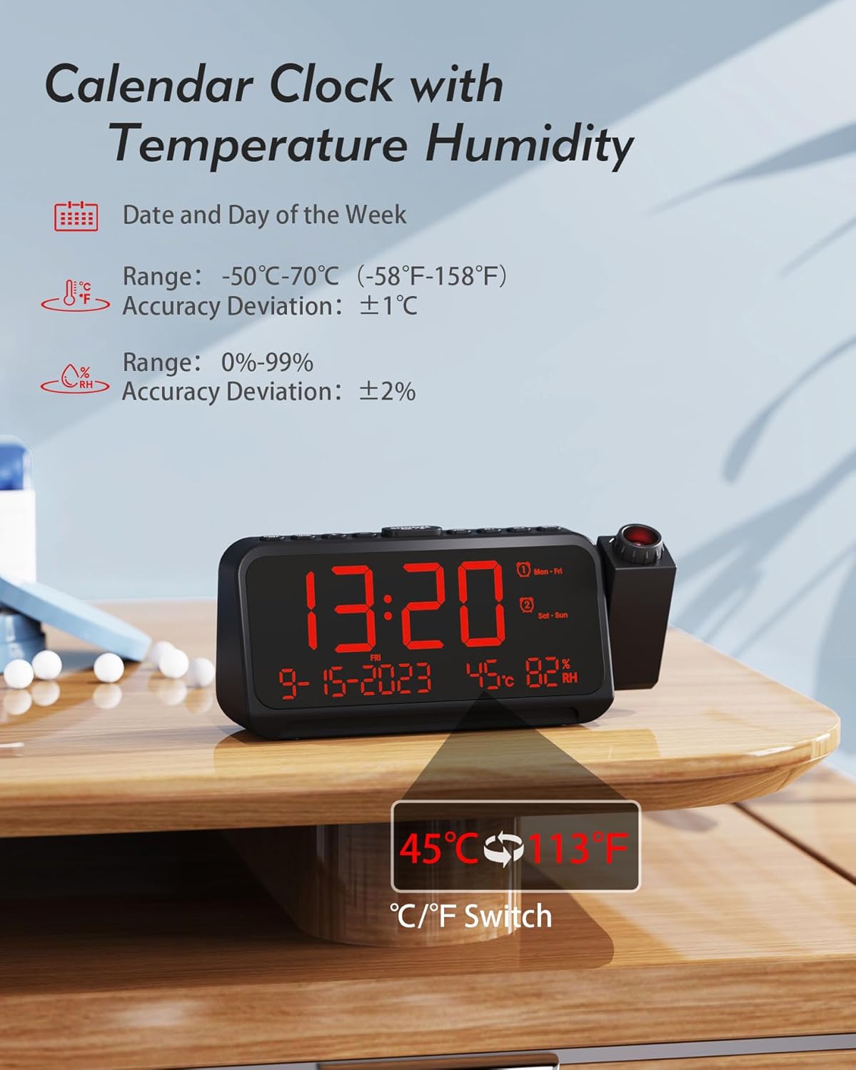 Roxicosly Reloj despertador de proyección dígitos blancos proyección roja+despertador súper fuerte con agitador de cama 2 unids