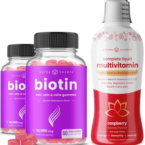 NutraChamps Gomitas de biotina (paquete de 2) y multivitaminas líquidas, paquete de 3 unidades NutraChamps Gomitas de biotina (paquete de 2) y multivitaminas líquidas, paquete de 3 unidades