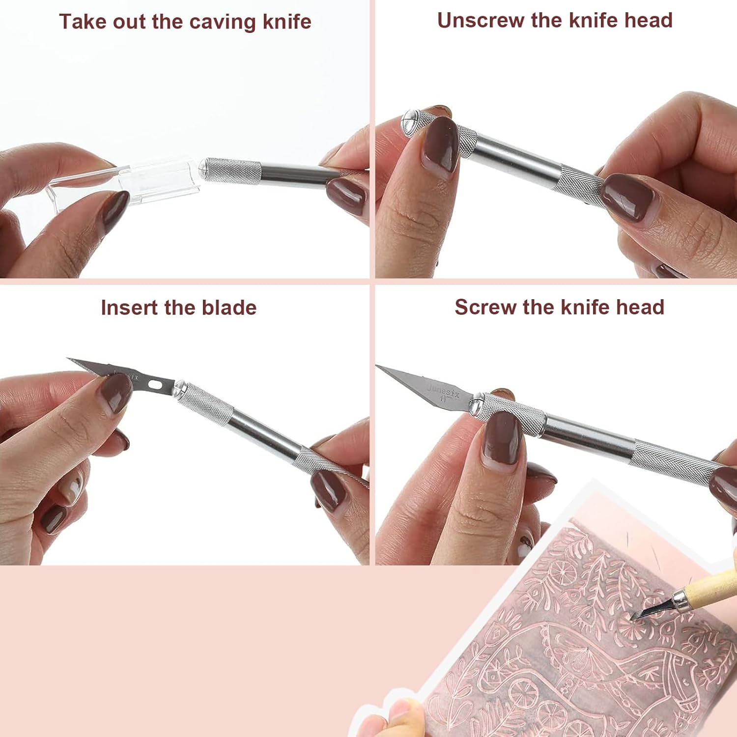 Bloques de linóleo para grabado, bloques de tallado de sello de goma rosa de 4 x 6 pulgadas, bloques de tallado de goma con herramientas de