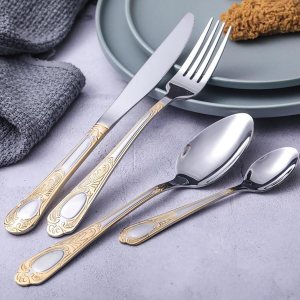 Juego de cubiertos para 6 cubiertos de acero inoxidable de lujo estilo antiguo pulido con 24 piezas para el hogar, cocina, fiesta, restaurante, Juego de cubiertos para 6 cubiertos de acero inoxidable de lujo estilo antiguo pulido con 24 piezas para el hogar, cocina, fiesta, restaurante,