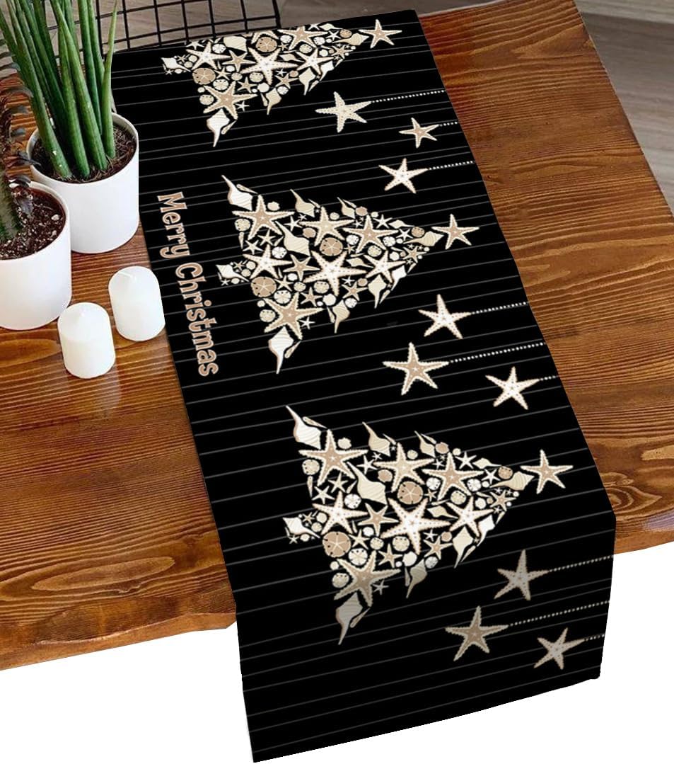 Camino de mesa de árbol de Navidad de 36 pulgadas corto, algodón y lino para cocina, comedor, mesa de café, decoración de tocador, camino de mesa de