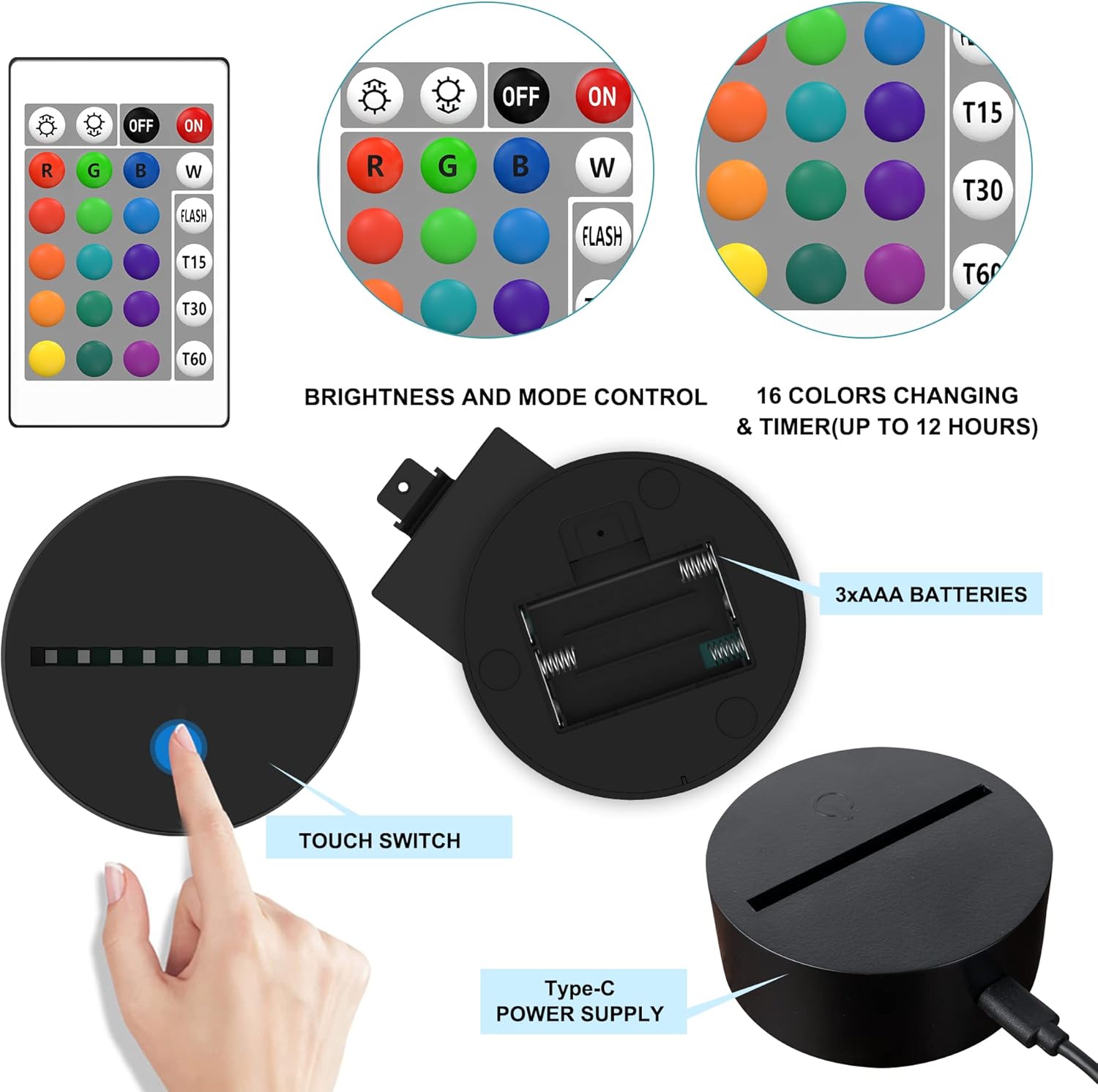 Lampeez Luz nocturna de bulldog francés 3D, lámpara de ilusión óptica de 16 colores cambiantes con control remoto para cumpleaños, Navidad, día de