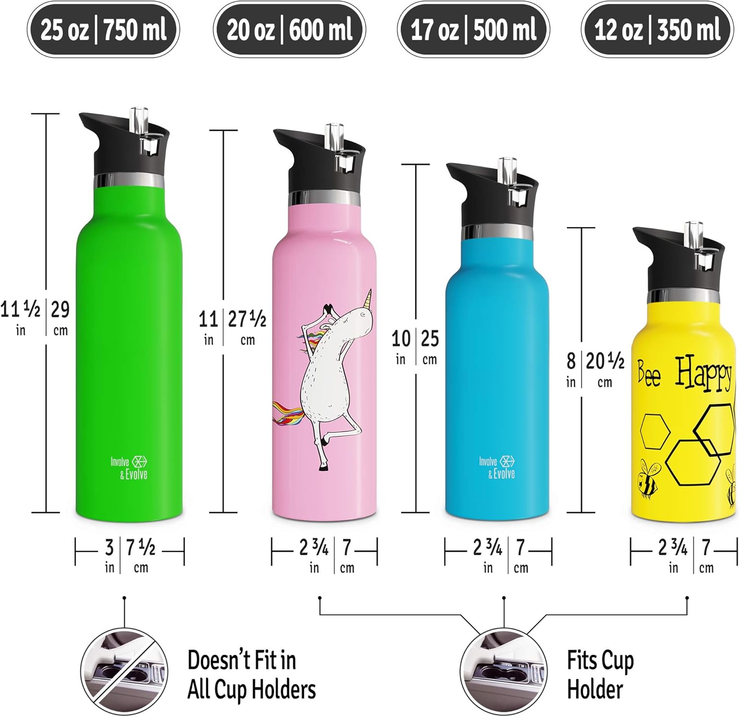 Botella de agua aislada al vacío de doble pared con tapa de pajilla y tapa deportiva, termo de acero inoxidable para niños simple, sin BPA,