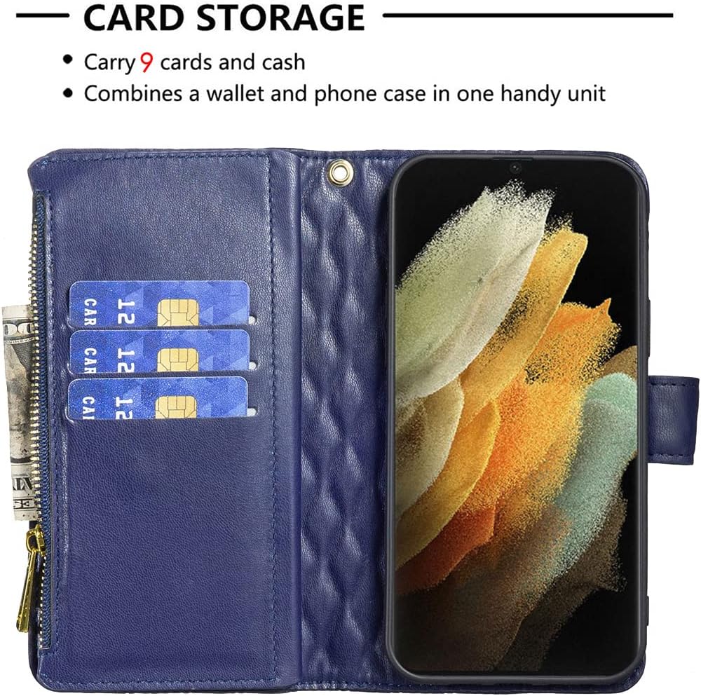 Asuwish Funda de teléfono para Samsung Galaxy S21 Ultra 5G Funda tipo cartera con protector de pantalla de vidrio templado y tarjetero de cuero con