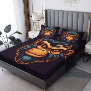 J9-&-192 – Juego de sábanas de chimpancé tamaño Queen, sábanas y fundas de almohada estampadas de 4 piezas, sábana bajera ajustable de microfibra J9-&-192 – Juego de sábanas de chimpancé tamaño Queen, sábanas y fundas de almohada estampadas de 4 piezas, sábana bajera ajustable de microfibra