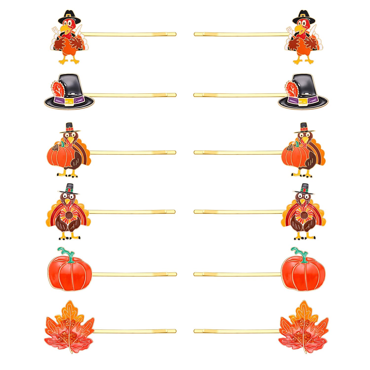 YAHPERN 12 pinzas para el cabello de otoño para mujer, horquillas de Acción de Gracias, cosecha, pavo, hoja de arce, calabaza, horquillas de otoño,