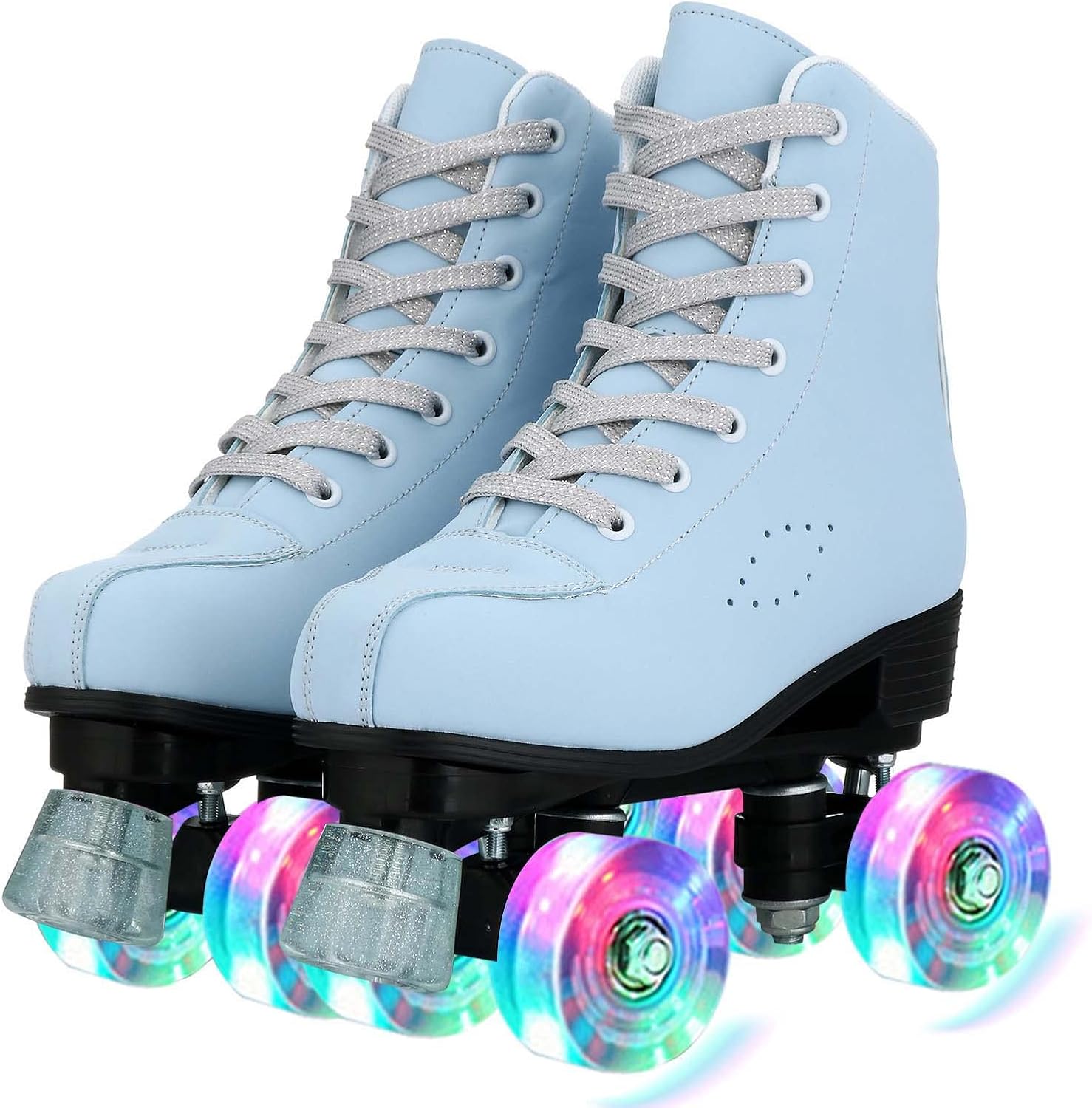 YYW Patines de ruedas para mujeres y hombres, de piel sintética de alta calidad, patines clásicos de doble fila, patines para interiores y